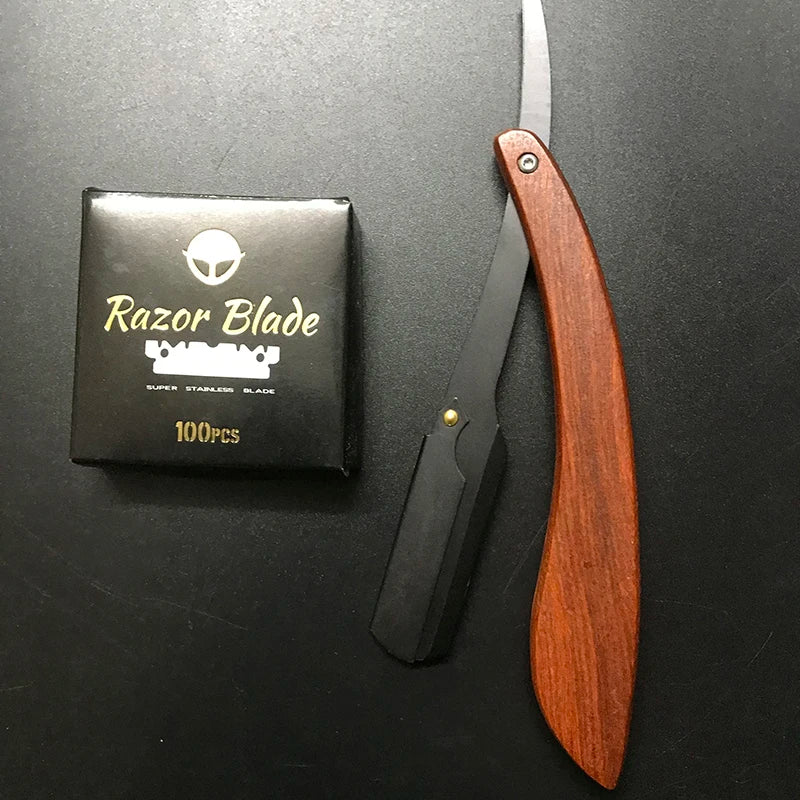 Wood Men Shaving Barber Tools Hair Razor Folding Shaving Knife Stainless Steel Straight razor Holder