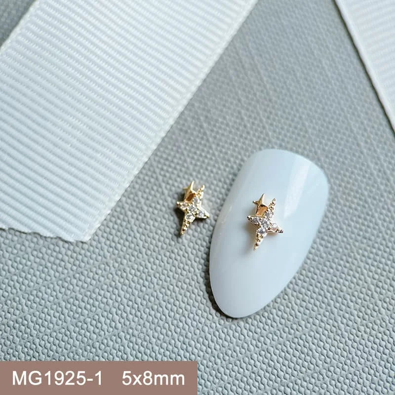 10pcs 3D Luxury Nail Art Charms Zircon Metal Star And Flower Decorations Starlight Jewelry Accessories for Manicure Supplies