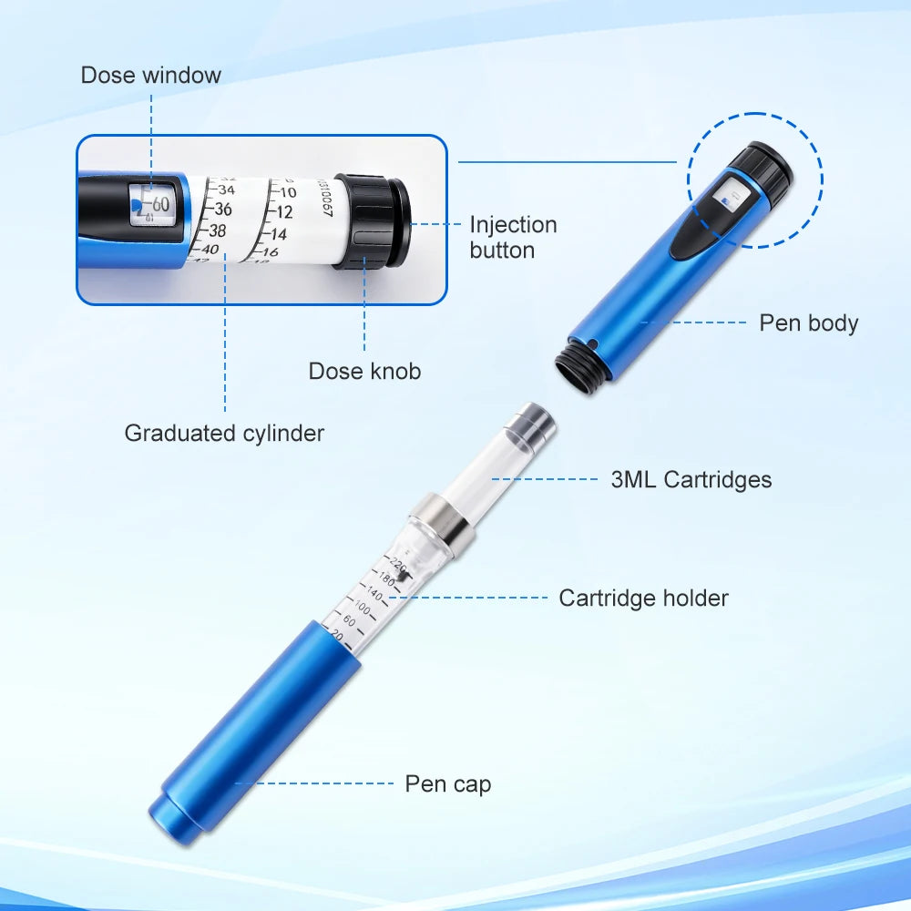 60 Unit Reusable Peptide Pen Injector with Protect Case Adjustable Injection Pen Compatible with 3ml Cartridges, Home Travel Use