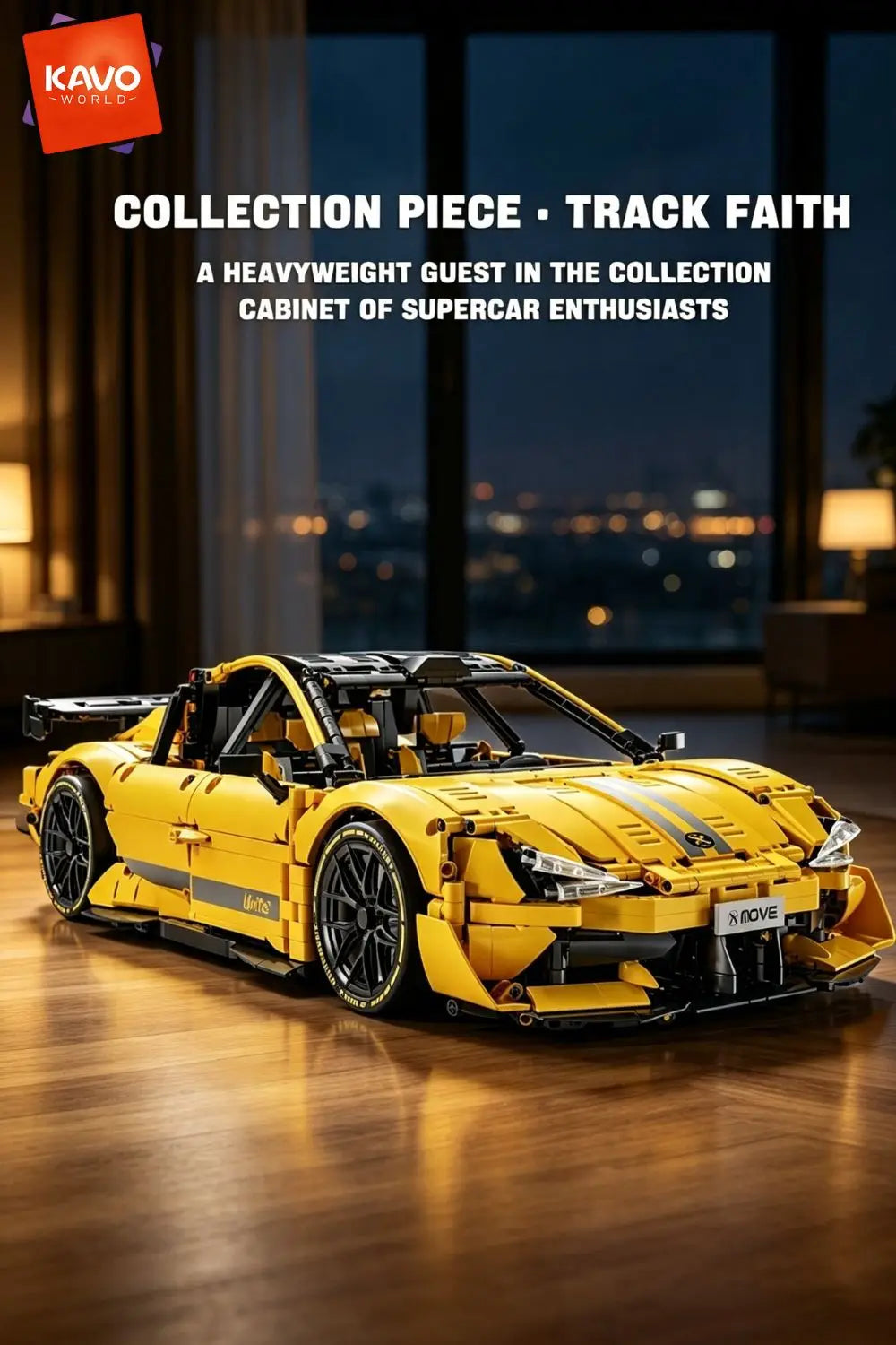 KAVOWORLD 2143pcs Yellow 1:10 Building Block Racing Car Sports Supercar Road Coupe Drift Vehicle Construction Kit with Movable Doors Adjustable Rear Wing DIY Assembly STEM Toys Home Desk Decor Hobby Christmas Halloween Birthd