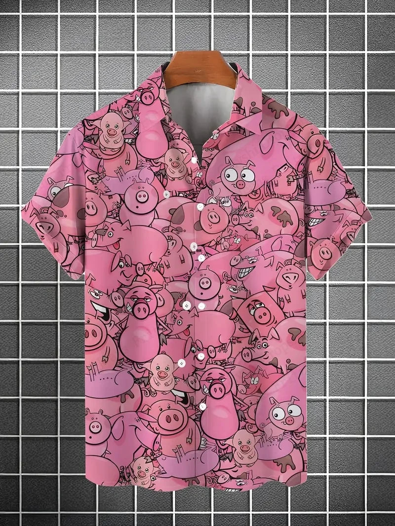 Ribbon Duck 3d Print Hawaiian Shirts Short Sleeve Vocation Beach Shirt Men Blouse Large Size Camisas Men Clothes Cartoon Animal