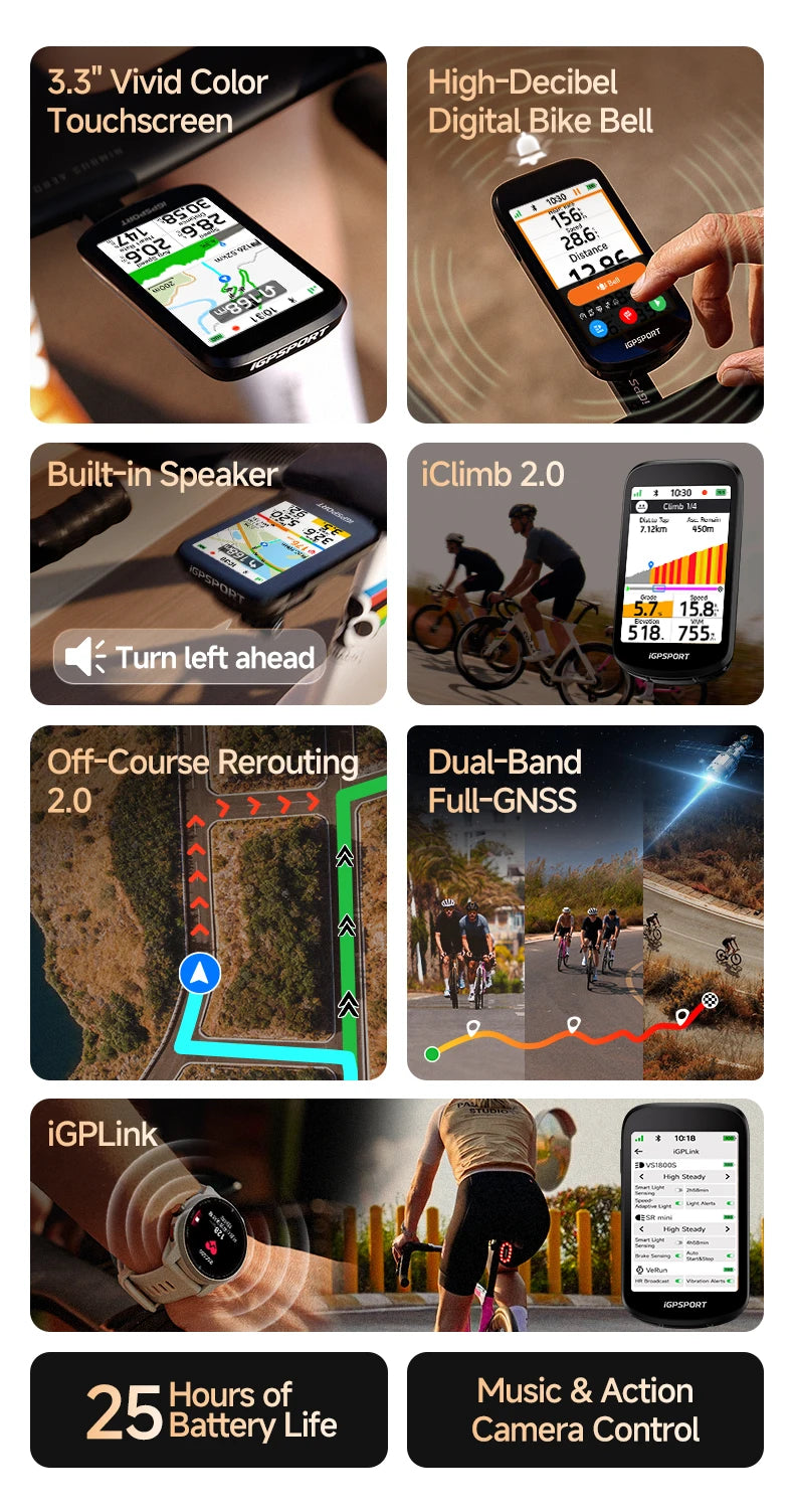 iGPSPORT BSC500 Touchscreen Bike Computer GPS Cycling Global Map Navigation Wireless Cycling Computer with Digital Bike Bell
