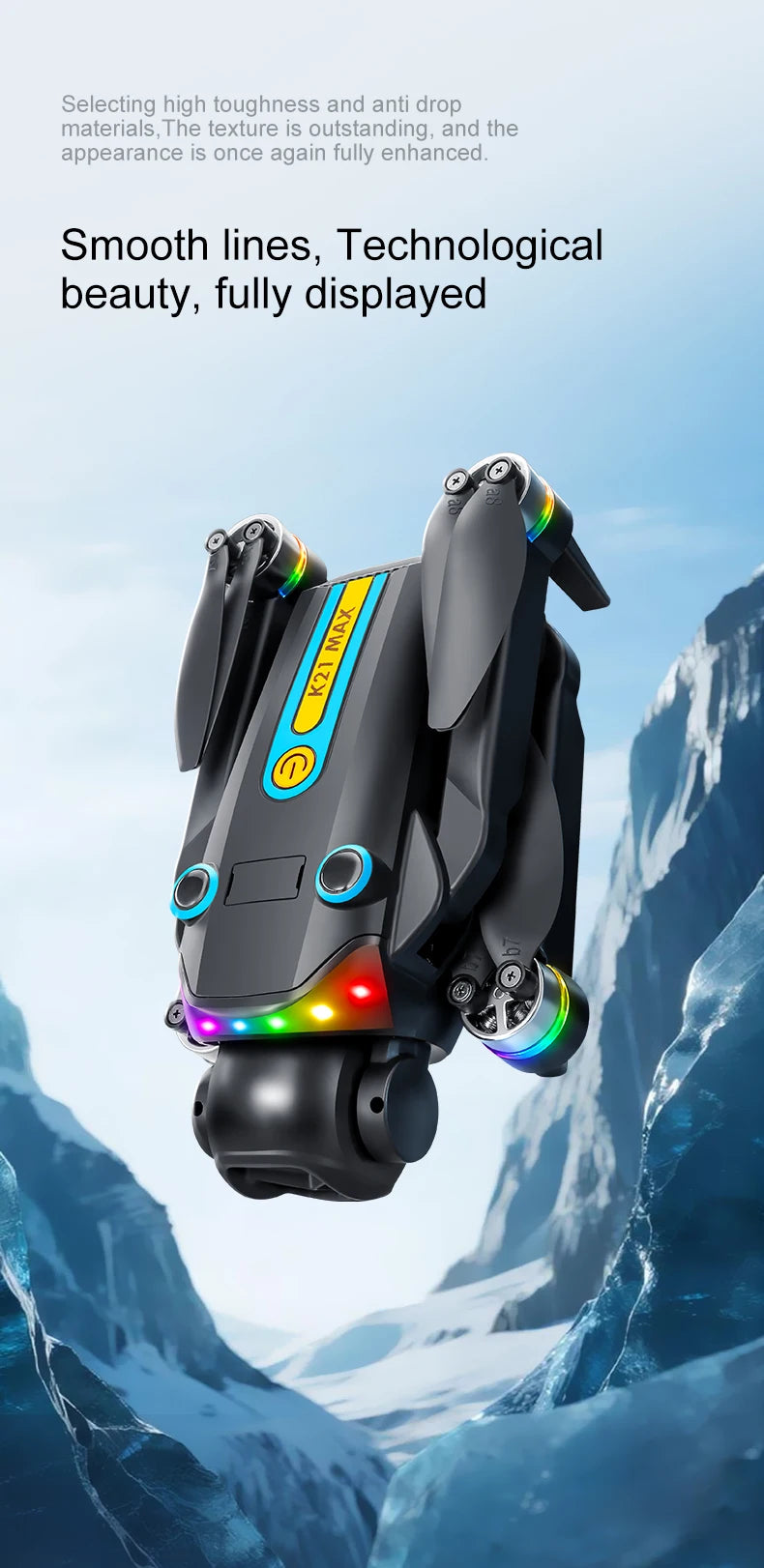 The K21MAX Drone, Equipped with a 4.3-Inch Built-in Screen Remote Controller, Is a Portable Remote-Controlled Quadcopter Suitable for Beginners. It Supports Optical Flow Hovering, Automatic Return-to-Home, and Makes a Great H