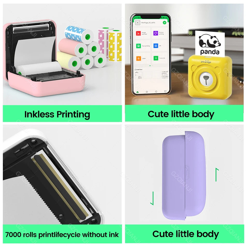 PeriPage A6 Mini Portable Thermal Printer Photo Pocket Label Sticker Printer Color Paper Roll 58mm Wireless Picture Print Maker