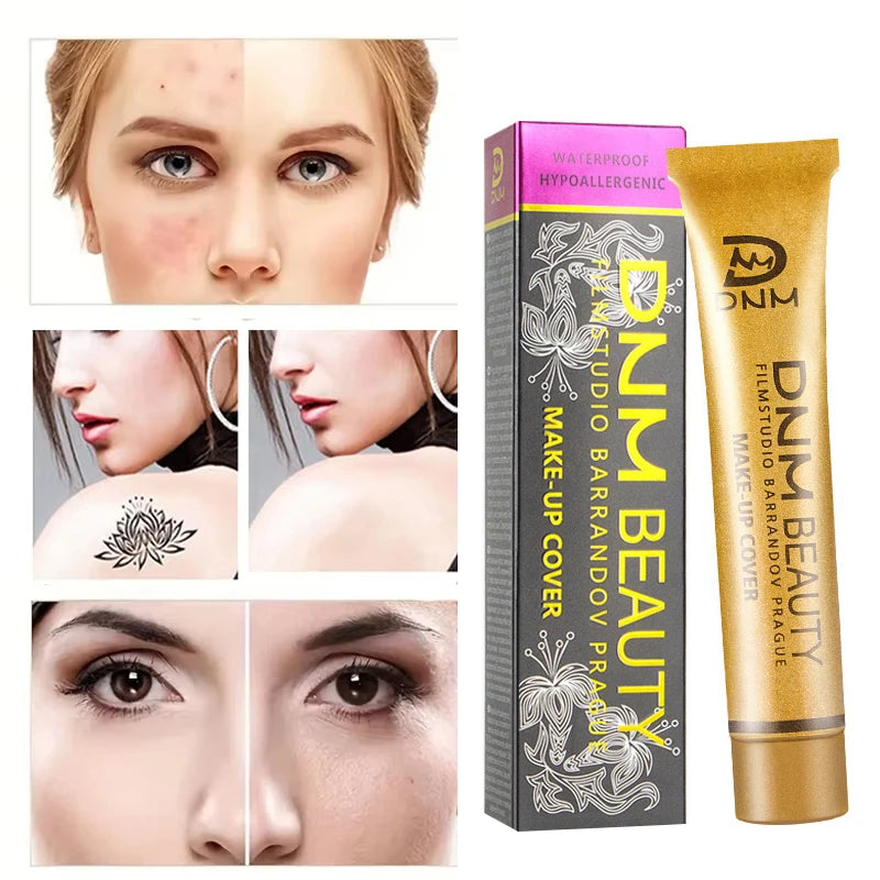 2-in-1 Full Coverage Concealer & Foundation, Gold Tube Cream For Dark Circles Tattoos Freckles Redness, Even Skin Tone