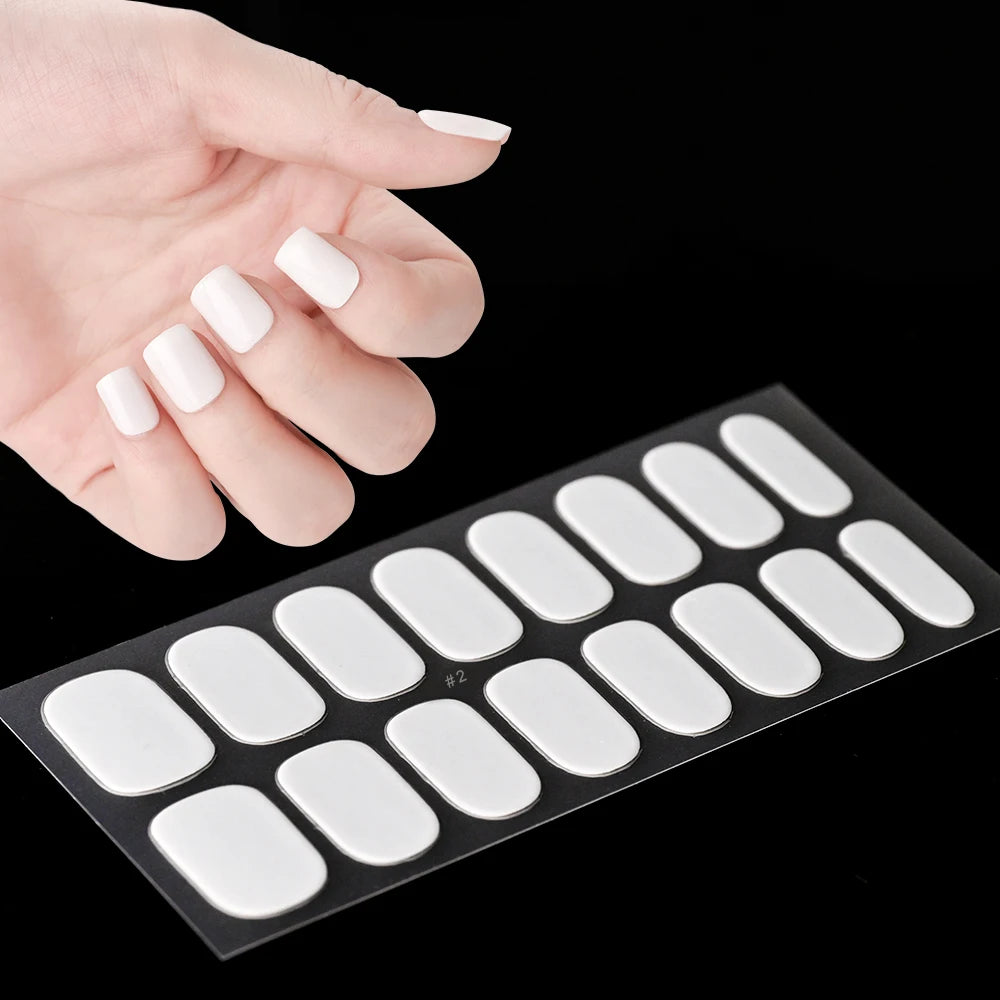 16Tips UV Semi Cured Nail Stickers White&Pink Lamp Gel Nail Polish Wraps Full Cover Adhesive Nails Decals Sliders Lamp Neede Y&F