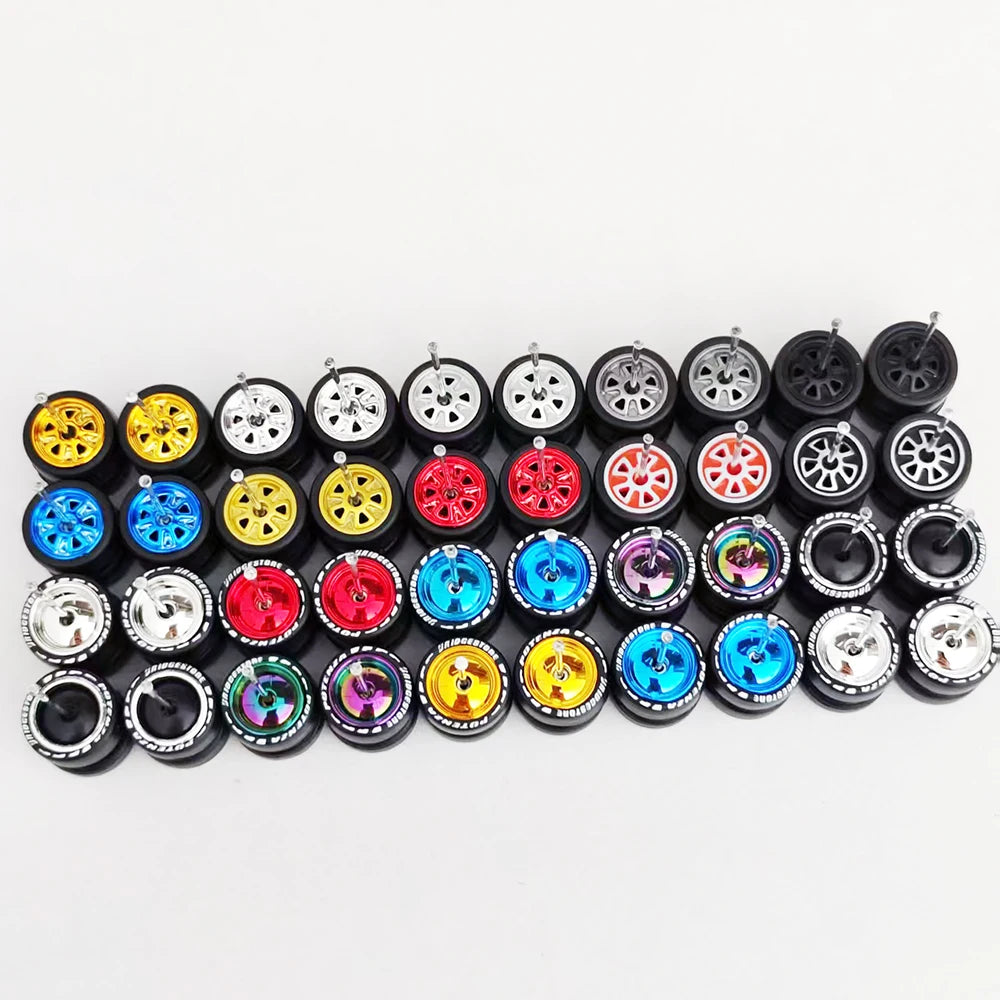 20 Sets 1/64 Alloy Car Wheels w Rubber Tires Axles for 1:64 Mini Model Cars Matchbox Domeka HW