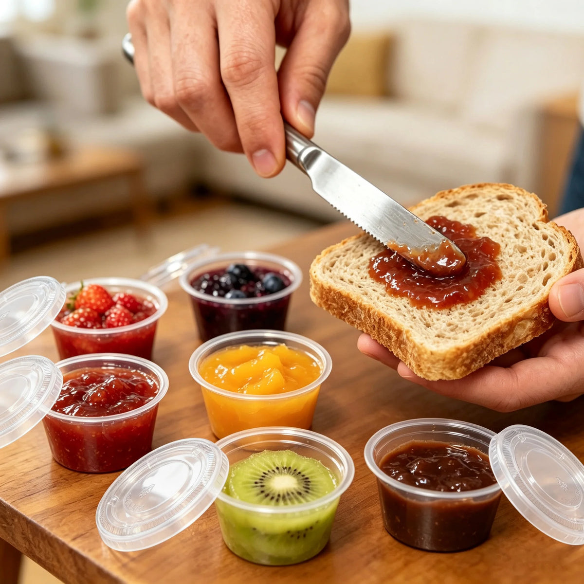 100 Sets of Disposable Clear Plastic Sauce Cups - 2 oz/4 oz, Microwave and Freeze Safe, Leak-proof, Portable Dip Cups for BBQ, Meal Prep, Catering, Restaurants, Lunch, Picnics and Everyday Kitchen Use