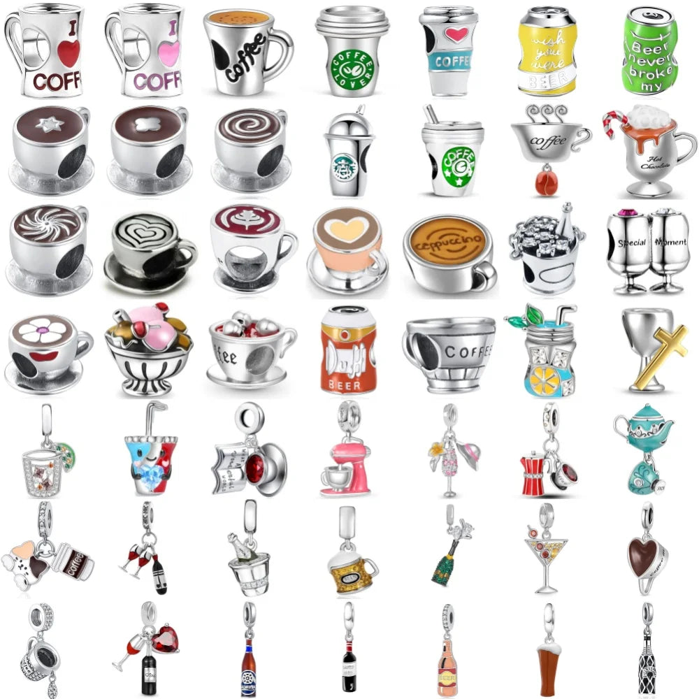 Hot Selling 925 Silver Cup,Coffee Cup,Beer,Bead Pendant Suitable European Original Bracelet DIY Accessories,Exquisite Jewelry ﻿