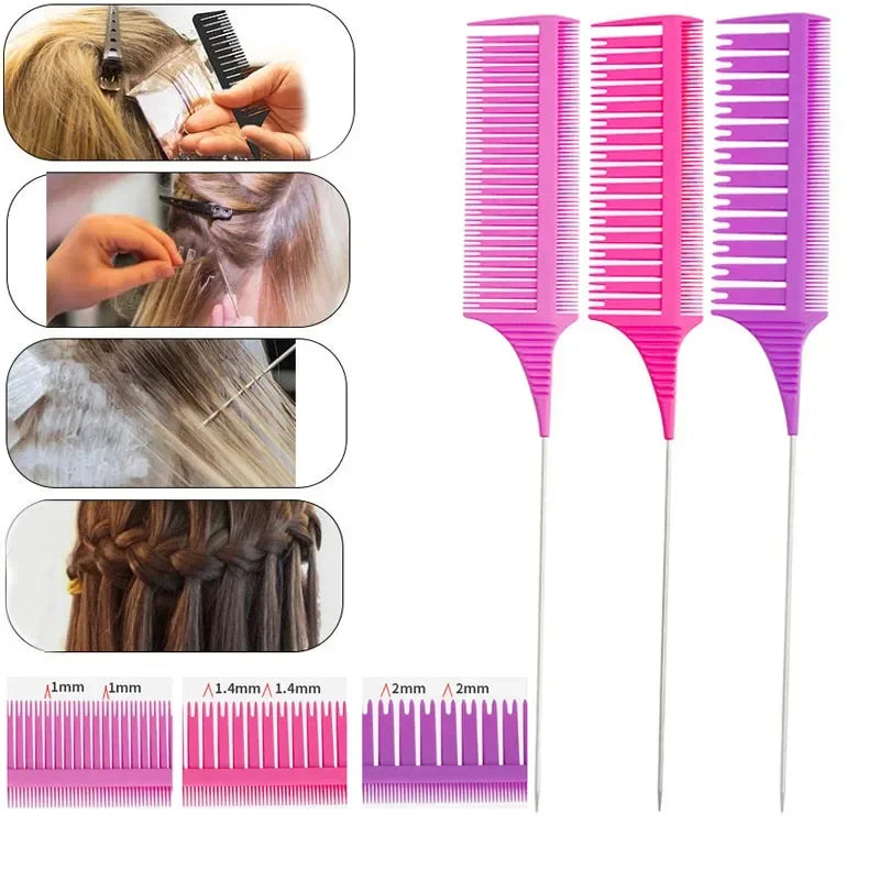 3pcs Hairbrush Hair Styling Combs Tailed Comb Set Coloring Dyeing Comb Salon Tool Sectioning Highlighting Weaving Cutting Comb