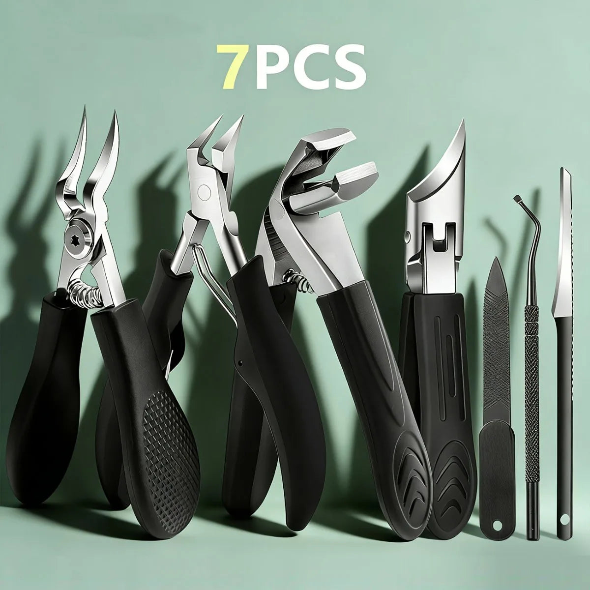 1/7pcs Professional Heavy Duty Nail Care Tool Set - Wide Jaw Nail Clippers with Convex for Thick Ingrown Toenails & Fingernails