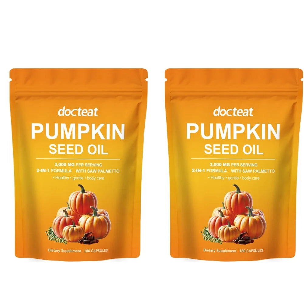 Docteat Pumpkin Seed Oil with Saw Palmetto Capsules 2-in-1 Formula for Prostate and Bladder Function Support, 180 Capsules