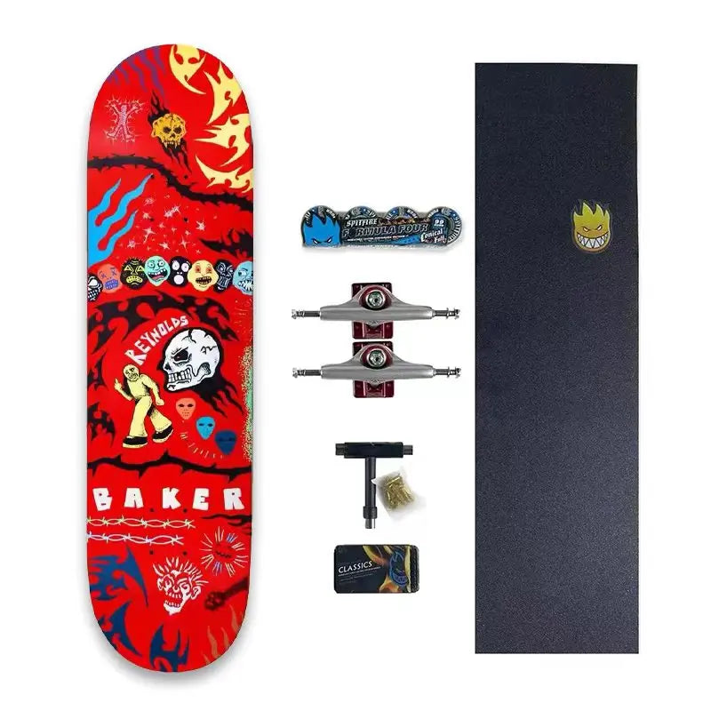 Baker Thrash Skateboard Double RockerSets Complete Pro 100% Canada Maple Deck 7.75/8.0/8.25/8.5 Inch 7 Ply Cold Pressing