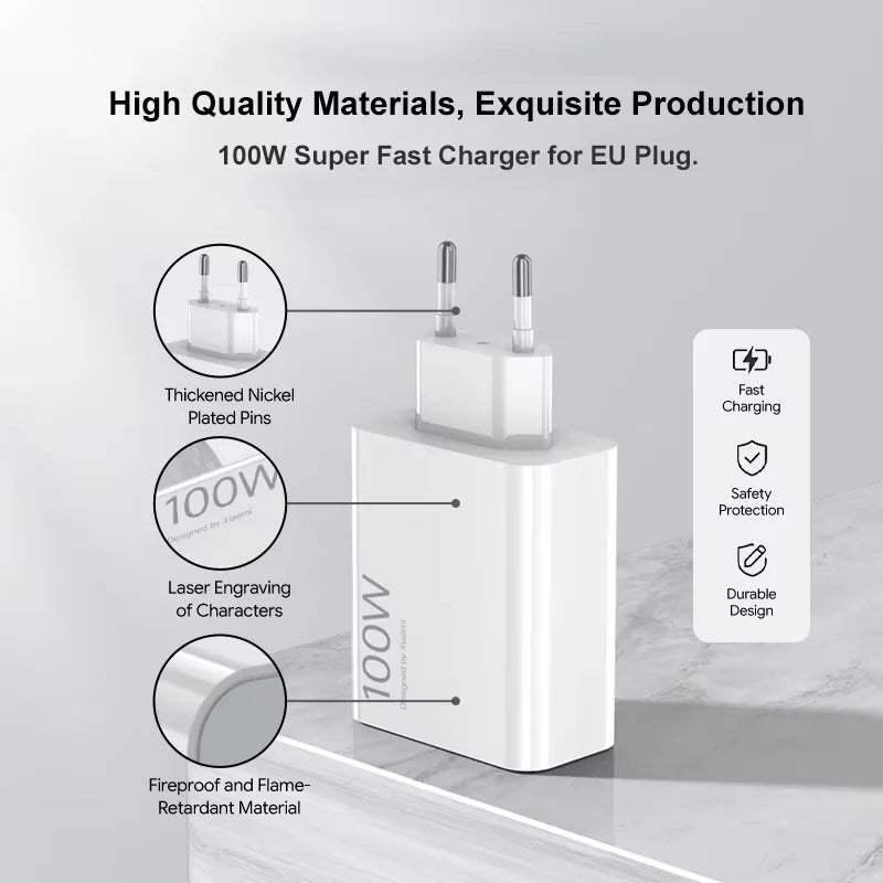 Original 100W Xiaomi Charger Turbo Super Fast Charge EU Adapter Type C Cable For Mi 15 13T 12S Redmi Note 14