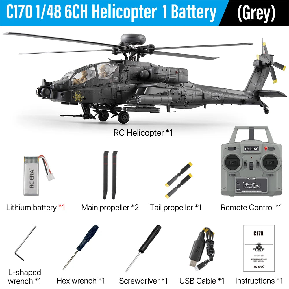 2026 New RC ERA C170 AH-64 Apache 1:48 Auto Stabilized Helicopter