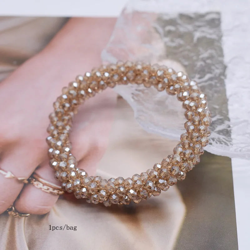 Mixed Color Trendy Glass Bead Bracelet Elastic Handmade Strand Bracelets for Women Gift New Hair Accessory Glass Beads Bracelet