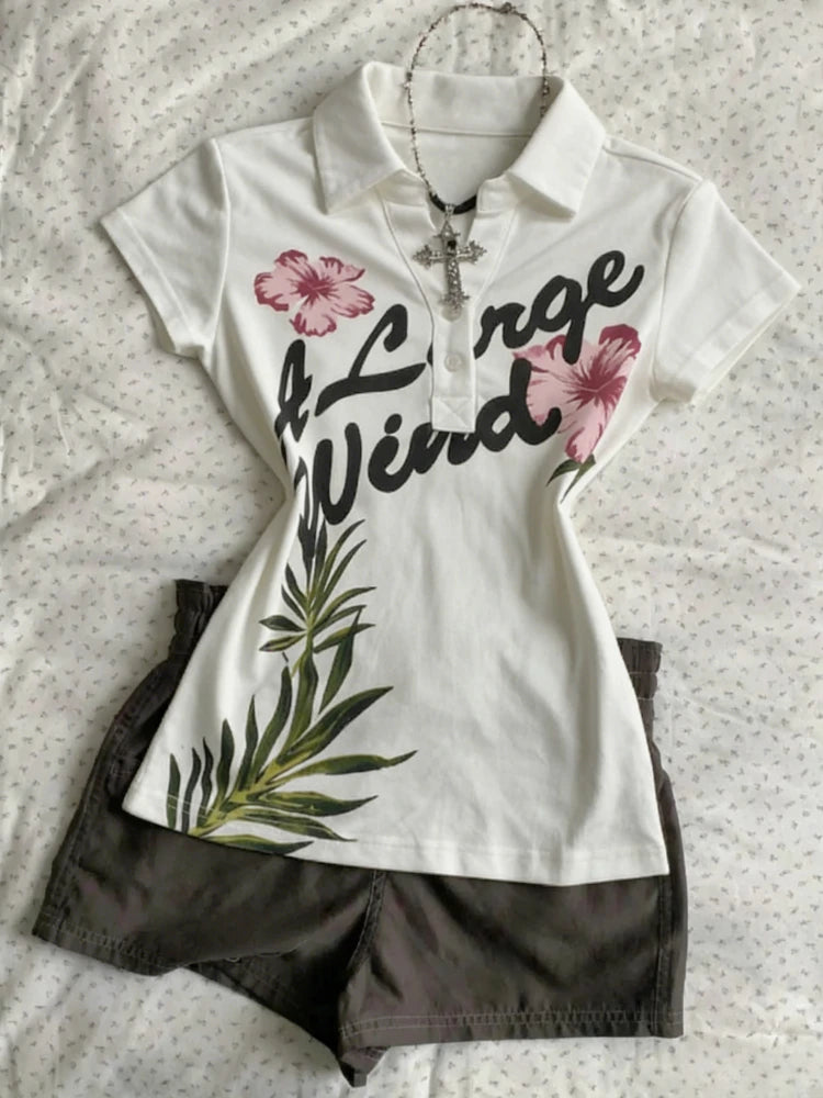 2026 American Vintage T-shirts Women Short Sleeve Retro Bodycon Y2k Crop Top Office Lady Korean Fashion Harajuku Subculture Tees
