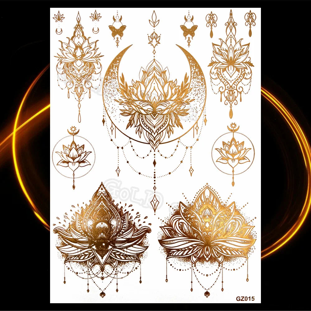 1PC Summer Style Men Women Body Art Gold Metallic Tattoo Sticker HYS-101 Chain Bracelet Fake Jewelry Waterproof Temporary Tattoo