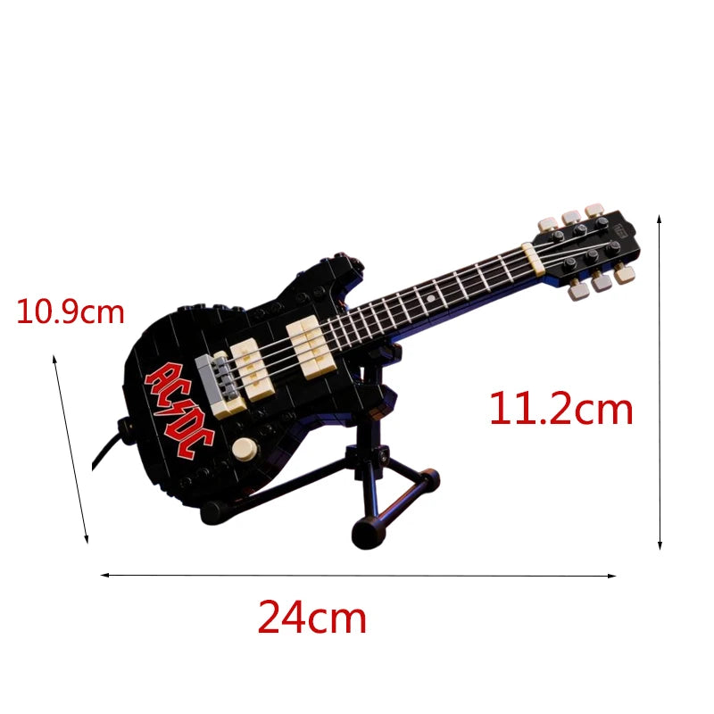 New Building Block Guitar Model Assembling Ornament Rock Band ACDC Iron Maiden Creative Toys Puzzle Construction Set Blocks 14+y