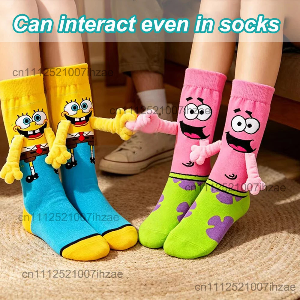 Cartoon 3D Socks Cute Handle Interaction Yellow Sponge Pink Starfish Anime Peripheral Soft High Elasticity Tube Socks Daily Wear