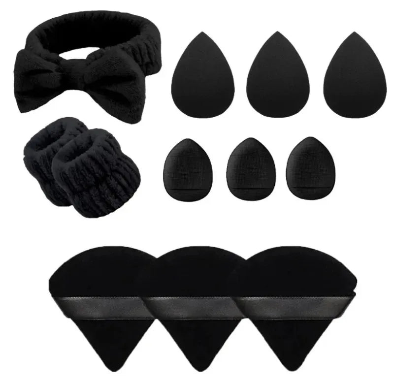 12Pcs Makeup Sponge Kit with Spa Headband, Foundation Blending Egg & Velvet Powder Puff, Complete Cosmetic Tools Set for Women -
