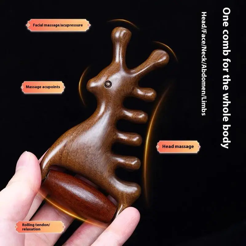 1Pcs Wood Massage Comb Head Meridian Scalp Combs Face Eye Shoulder Neck Scraping Treatment Hair Loss Anti-Static Wide Tooth Comb