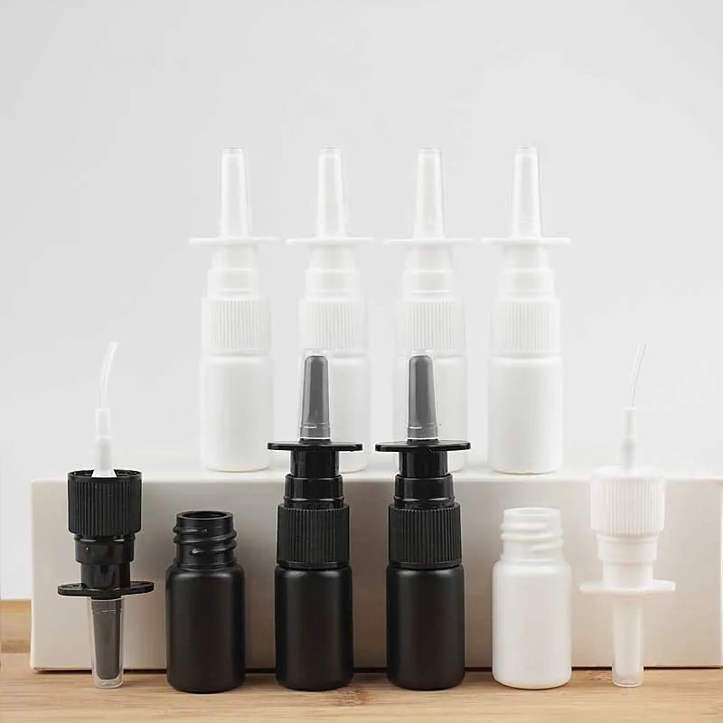 20/50/100pcs 10ml HDPE Black Nasal Spray Bottle with Fine Black Nasal Sprayer 0.34oz Empty Medicine White Mist Nose Spray Bottle