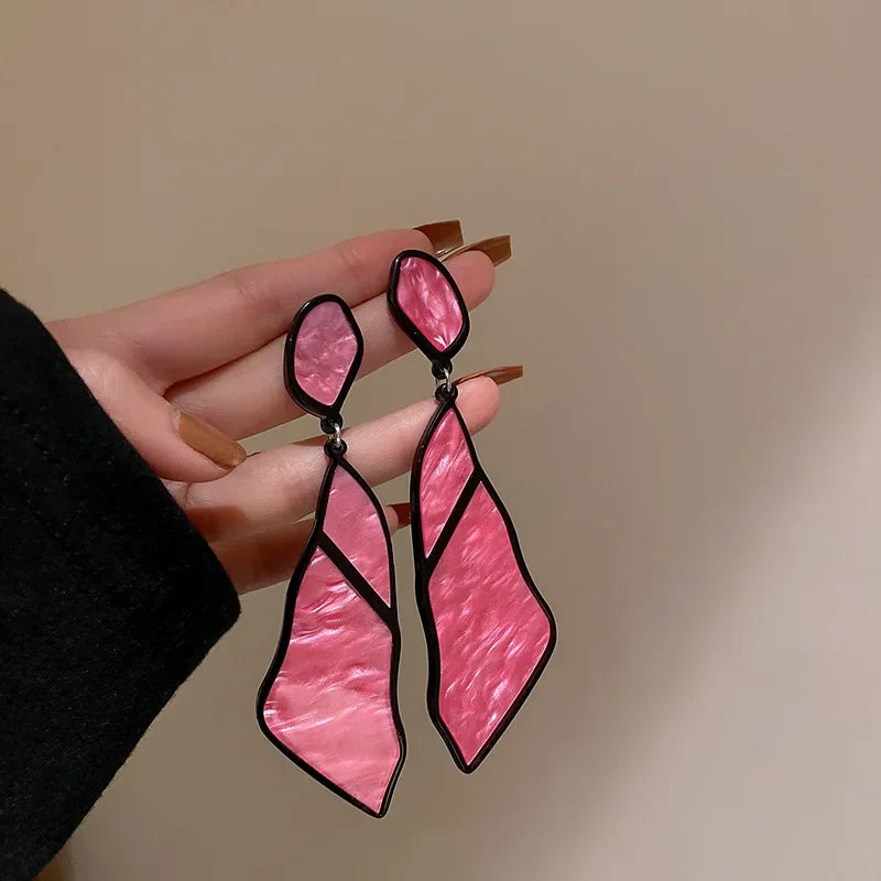 Minar Korean Trendy Pink Blue Color Arcylic Dangle Earrings For Women Irregular Geometric Hanging Earring Party Jewelry 2024