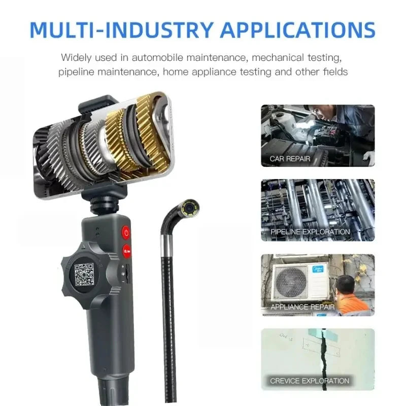 6.0MM/8.0MM 2.0MP 180 Degree Steering Industrial Endoscope Cars Inspection Borescope Camera With 8 LED for iPhone Android PC