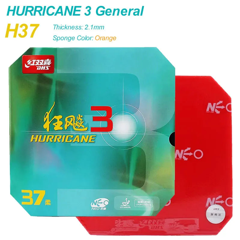 DHS Hurricane 3 H37 Table Tennis Rubber Provincial National Ping Pong Rubber Blue/Orange Sponge Professional for Backhand Loop
