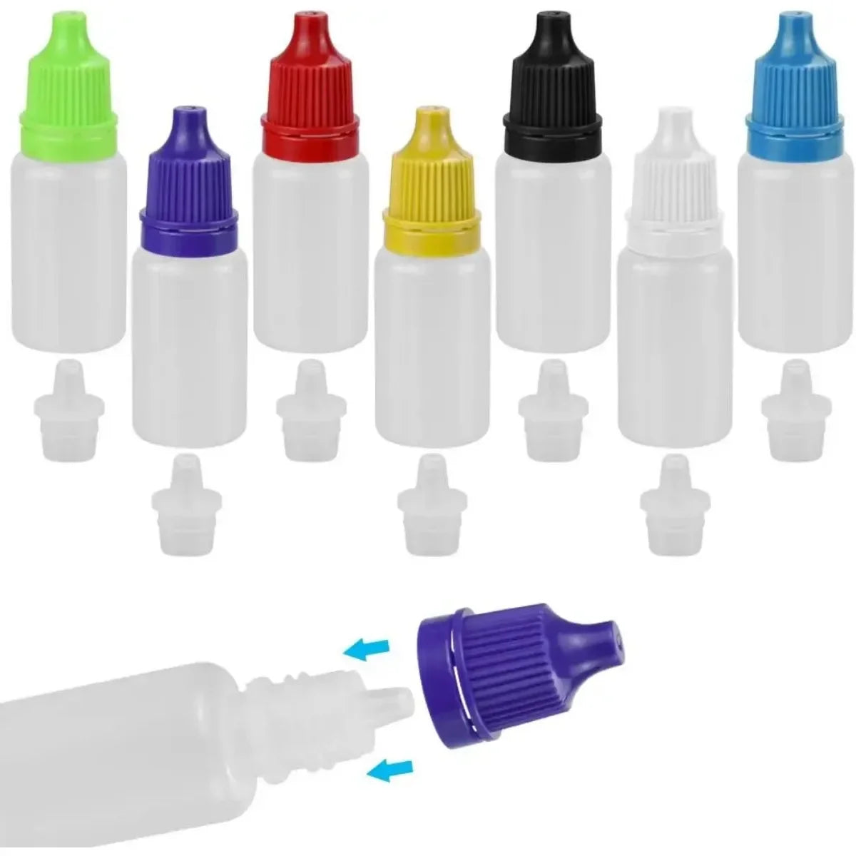 100PCS 3/5/10/15/20/30/50ml Wholesale Eye Drop Refillable Bottle with Colorful Cap Squeezable Dropper Bottle Liquid Containers