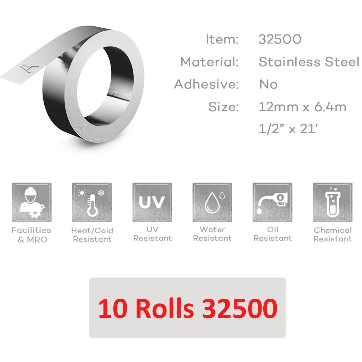 10 Rolls Compatible For DYMO 32500 35800 31000 Embossing Metal Tape FOR Dymo rhino M1011