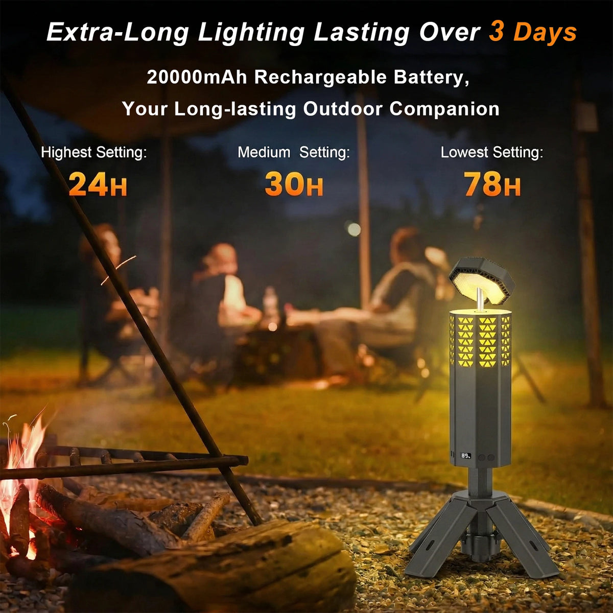 20000mAh Telescopic Camping Light Rechargeable Outdoor Fishing Lantern Dimming Night Atmosphere Light Emergency Light