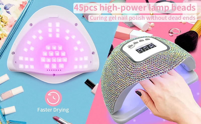 UV Light for Nails Rhinestone Nail Dryer Lamp Maquina De Unha Em Gel LCD Display 45 Led Beads 4 Timer Setting Nail Art Tools