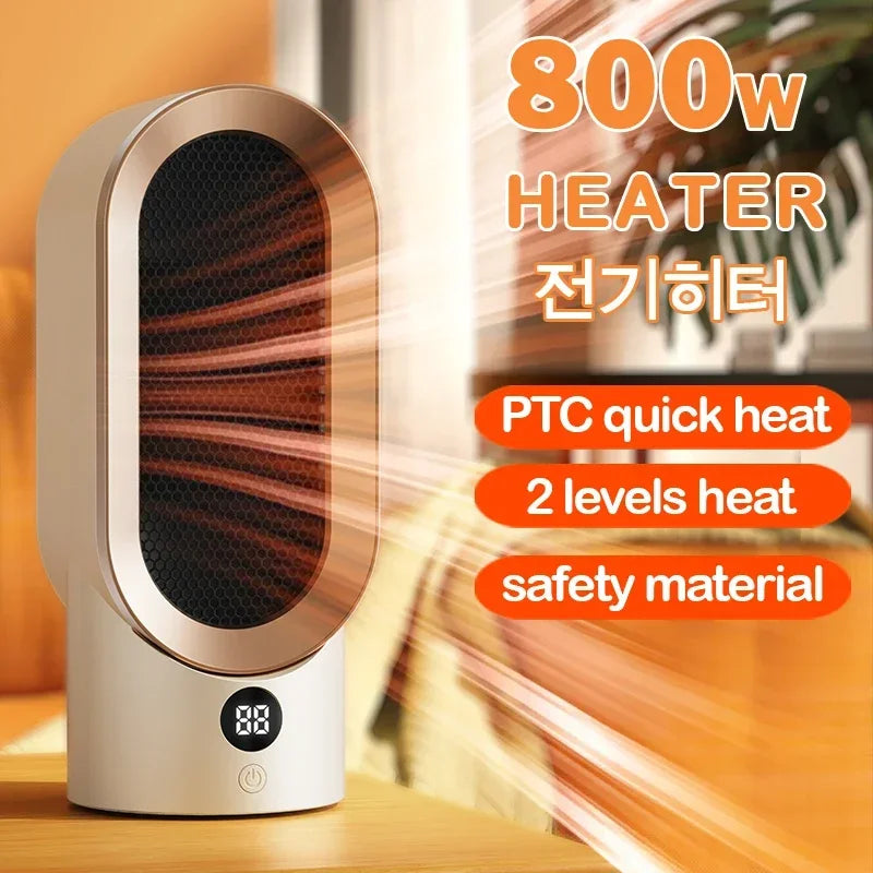 800W Portable Electric Heater Two-speed Temperature Adjustable PTC Ceramic Heater for Winter Bedroom Office Dormitory Heating