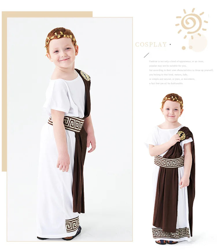 Children's Roman toga costume for boys, Children's festival day Ancient Greek mythology cosplay costume party Dress up