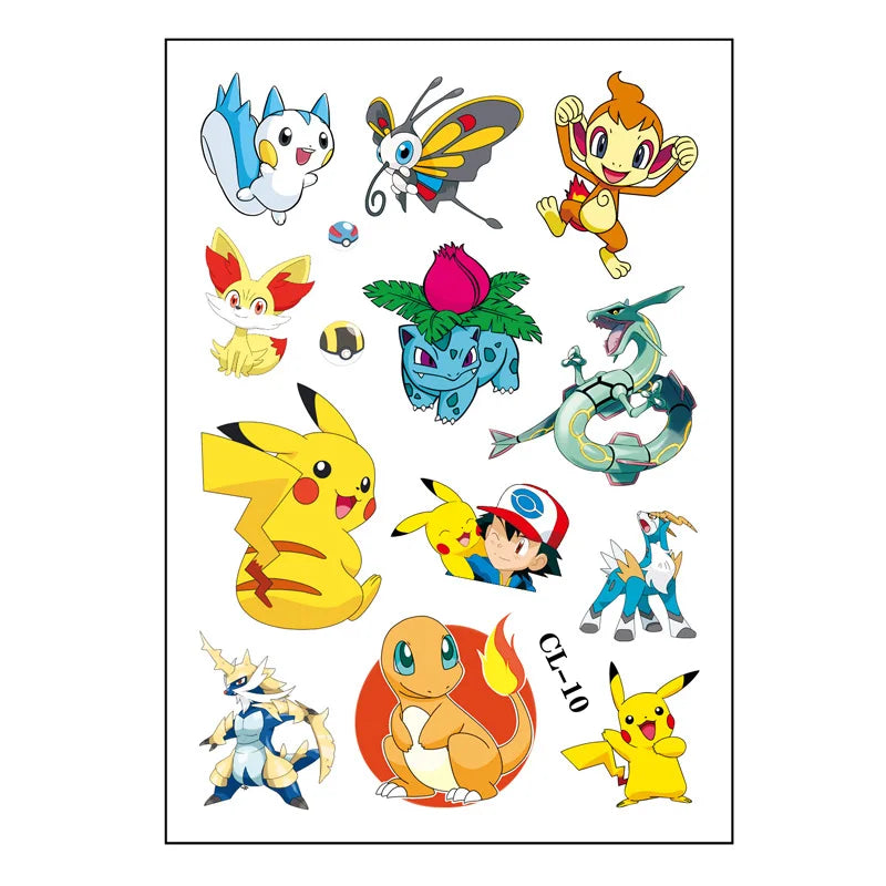 1Pcs New Pokemon Tattoo Stickers Pikachu Action Cartoon Temporary Tattoos For Funny Birthday Gift