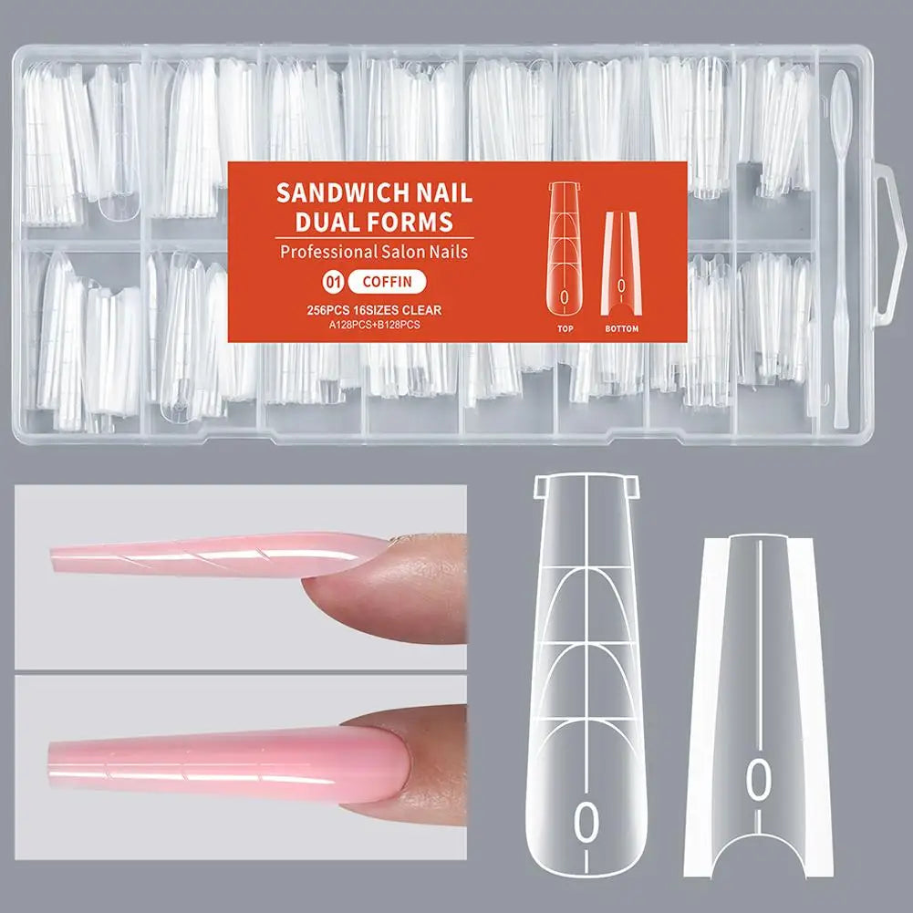 256Pcs Full Cover Nail Extension Forms, Dual Form Nail Tips, Quick Gel Nail Building System