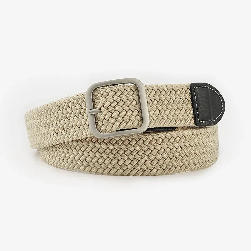 107cm Casual Knitted Pin Buckle Women Belt Woven Canvas Unisex Canvas Elastic Belts  Women Jeans Pin Buckle Versatile Men Belt