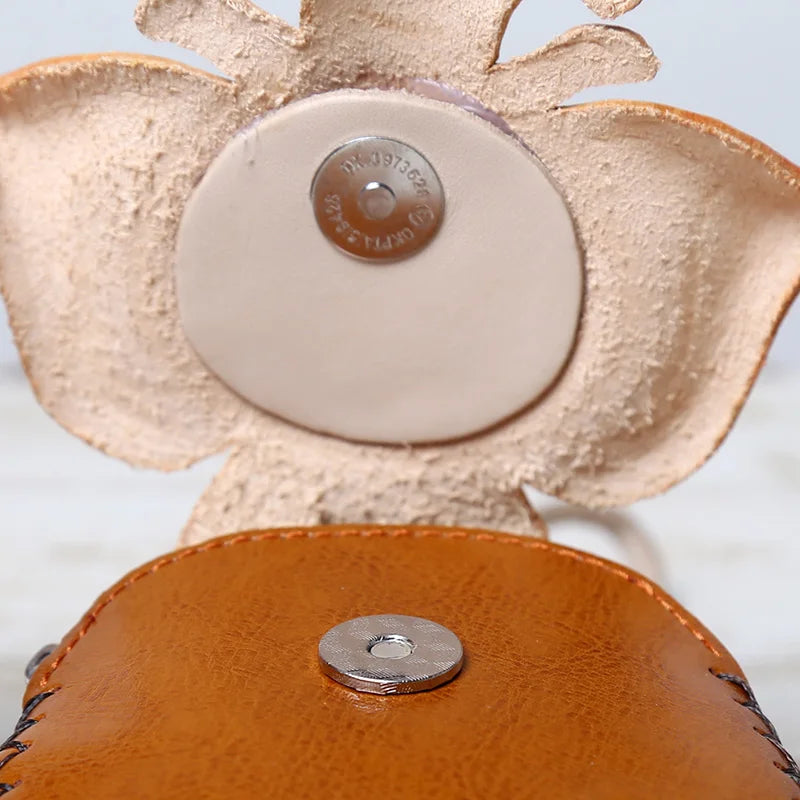 Top Layer Cowhide Creative Cartoon Elephant Zero Wallet Car Key Bag Children's Tree Cream Leather Elephant Gift