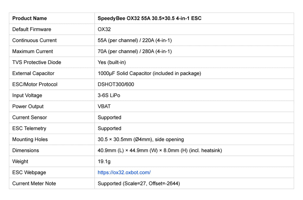 SpeedyBee F405 V5 OX32 55A 30x30 Model Aircraft FC&ESC Stack
