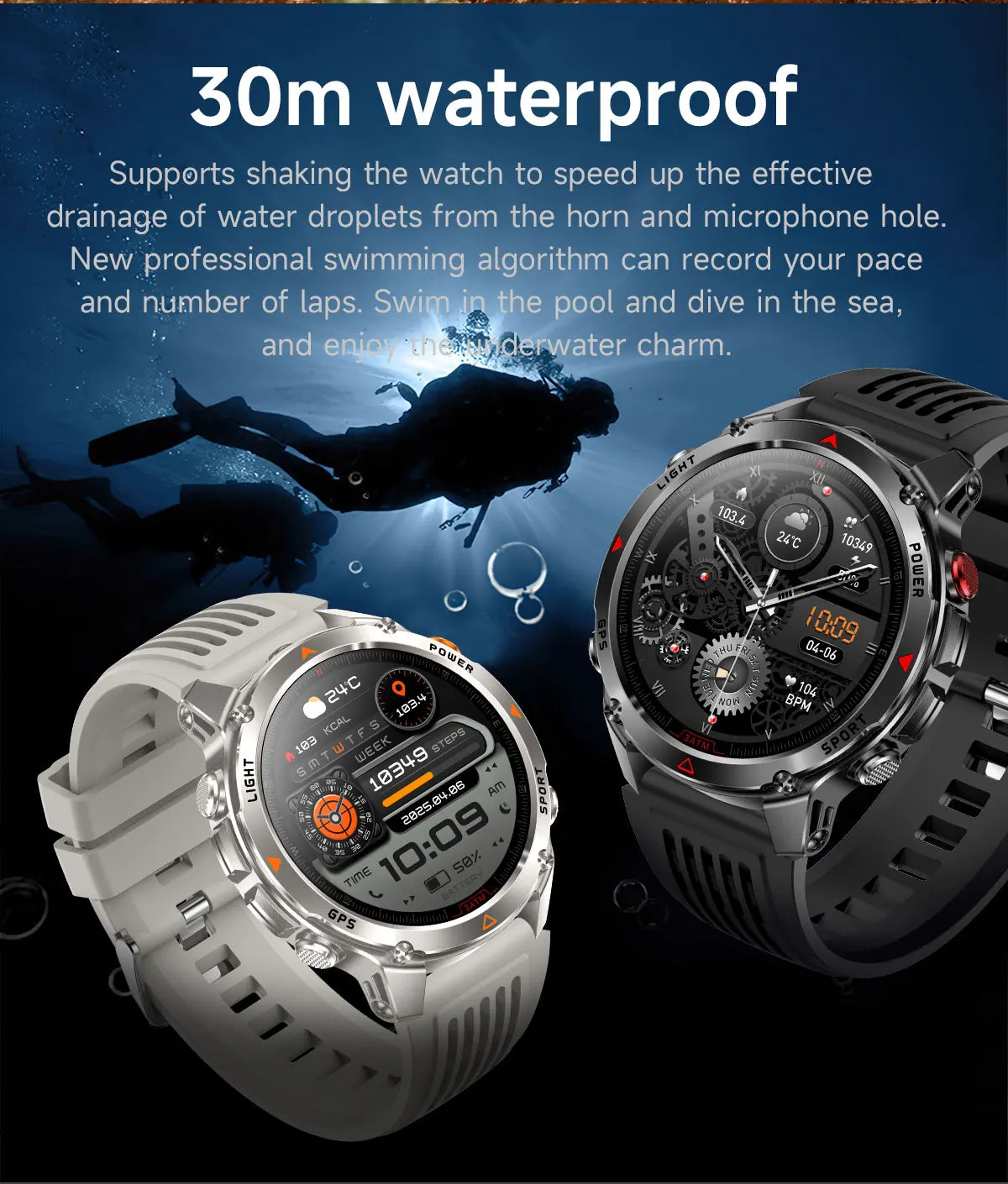 2025 New Military Bluetooth Call Smart Watch Built-in GPS Compass Barometric Altimeter 3ATM Waterproof Sports Smartwatches Men