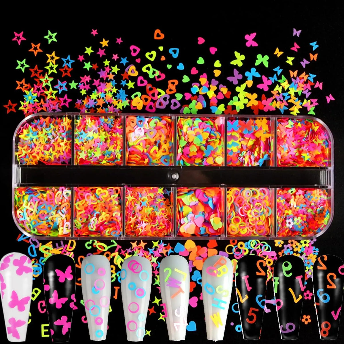 12 Grids Y2K Mini Laser Star Heart Nail Sequins Glitter Five-pointed Stars Nail Flakes Epoxy Resin Mold Fillers Manicure Decor *
