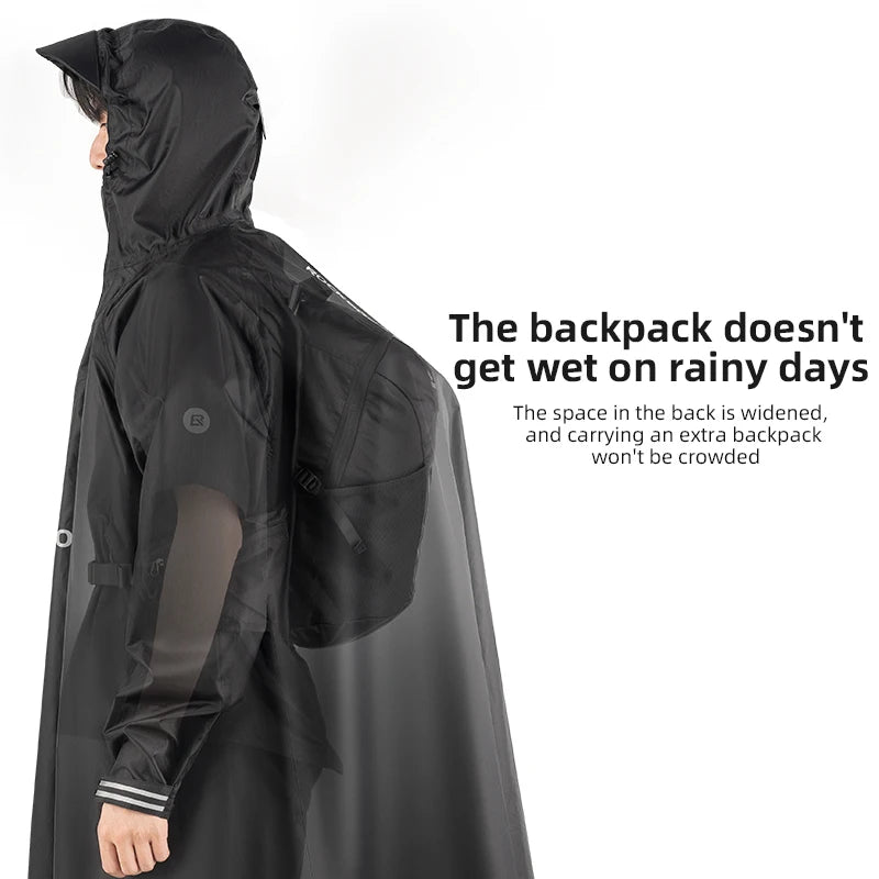 ROCKBROS Bicycle Raincoat Cycling Jacket Poncho Rainproof Hooded Coat Commute Rain Cape Electromobile Waterproof Windproof Cloak