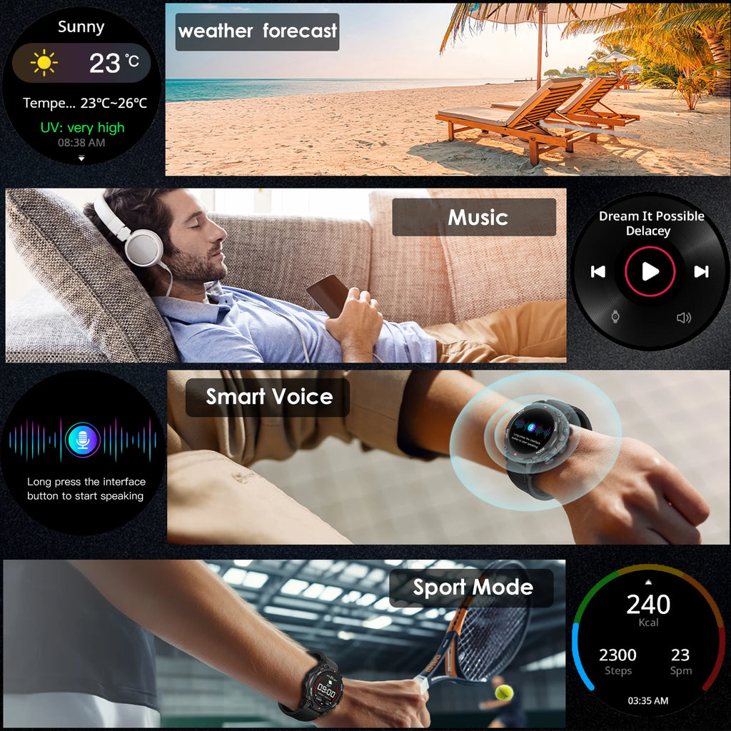 2025 Men's Smart Watch 1.43'' AMOLED GPS 150+ Sports Tracker 5ATM Swimming Health Monitor BT Call For Android iOS Smartwatches