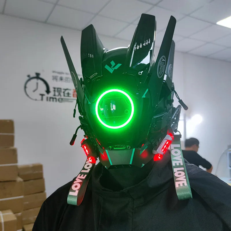 Cyber punk Mask LED Hairstyle Braid Halloween Christmas Role Playing Helmet Party Adult Gift ﻿