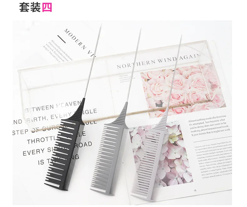 3pcs Hairbrush Hair Styling Combs Tailed Comb Set Coloring Dyeing Comb Salon Tool Sectioning Highlighting Weaving Cutting Comb