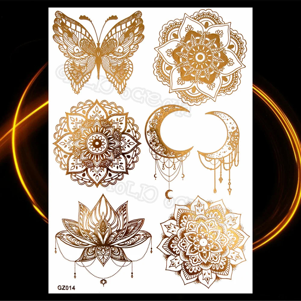 1PC Summer Style Men Women Body Art Gold Metallic Tattoo Sticker HYS-101 Chain Bracelet Fake Jewelry Waterproof Temporary Tattoo