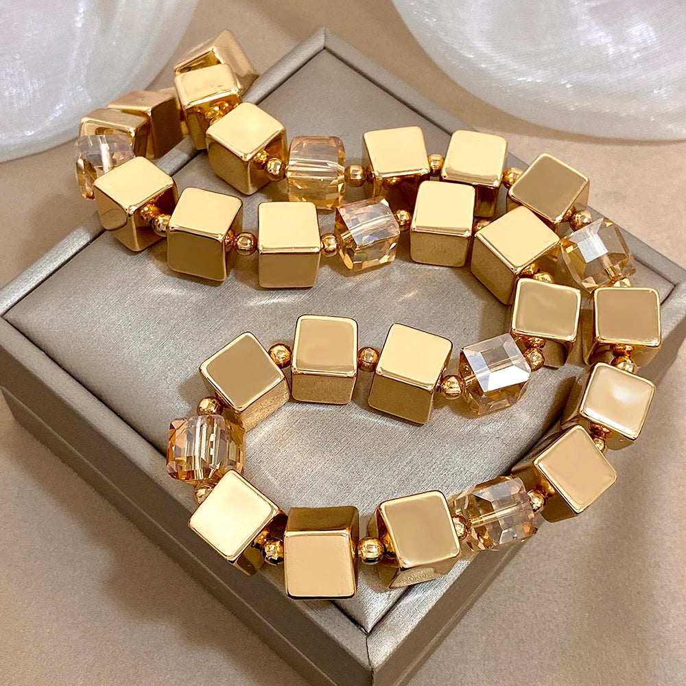 Greatera Three-dimensional Geometry Acrylic Beads Bangle Necklace For Women Men Charm Handmade Cubic Zircon Filled Jewelry Cool