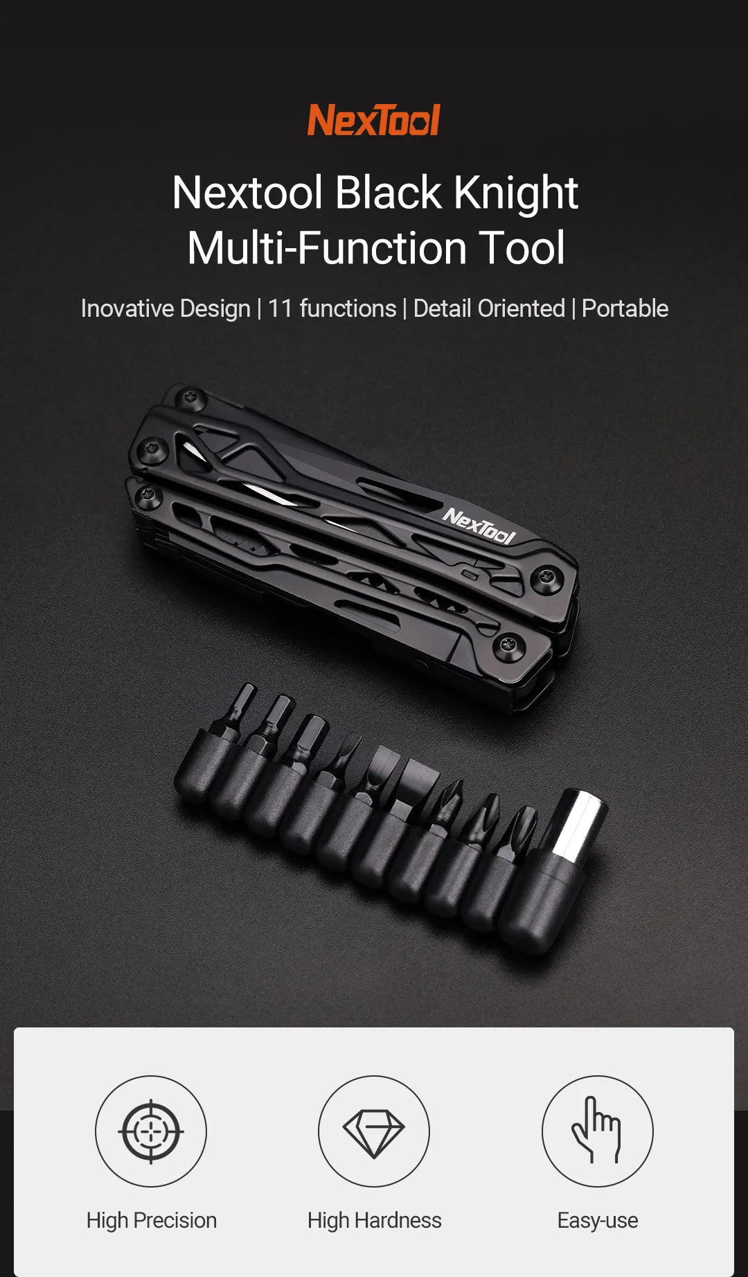 NexTool 11-In-1 Black Knight Multi-function Camping Tools Knife Outdoor Survival Folding Pliers Scissors Hand Multitool Tool Kit